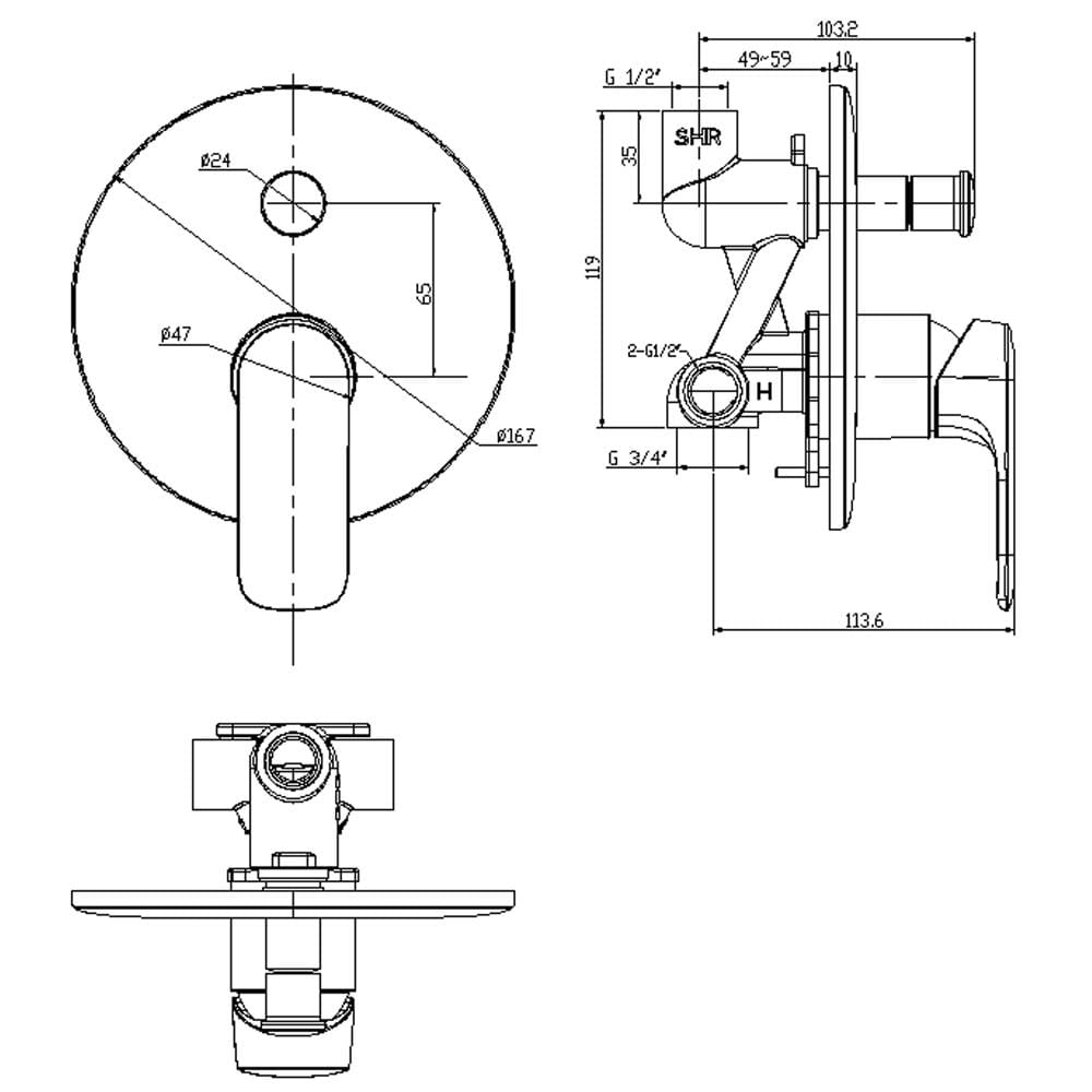 AMERICAN STANDARD LOVEN CONCEALED SHOWER MIXER FFAS1M21-609500BF0 CH