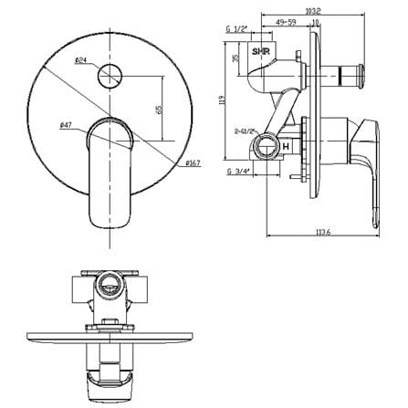AMERICAN STANDARD LOVEN CONCEALED SHOWER MIXER FFAS1M21-609500BF0 CHROME