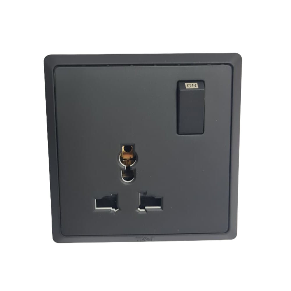 13A 1 GANG UNIVERSAL SWITCH SOCKET MATT BLACK HC8318S-SBL T&J