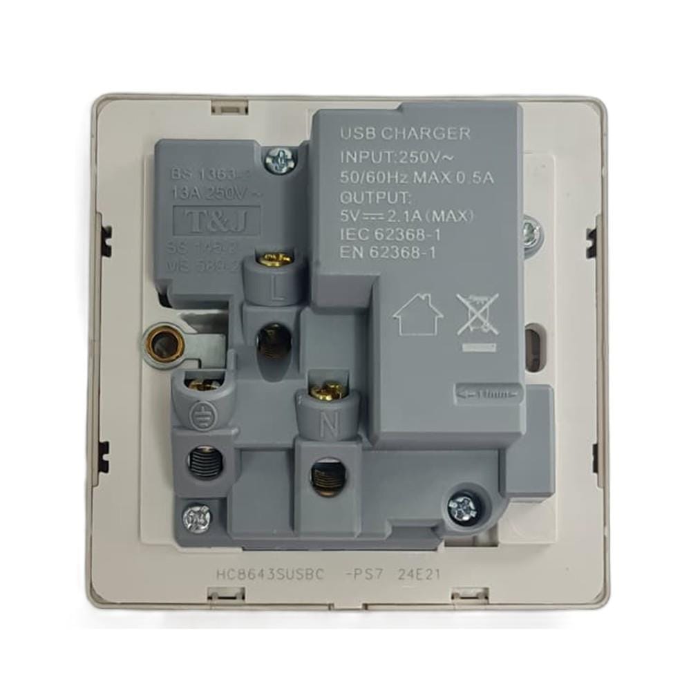 13A 250V 1 GANG SWITCH SOCKET WITH USB A+C DARK CHAMPAGNE HC8643SUSBC-PS7 T&J