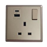 13A 250V 1 GANG SWITCH SOCKET WITH USB A+C DARK CHAMPAGNE HC8643SUSBC-PS7 T&J