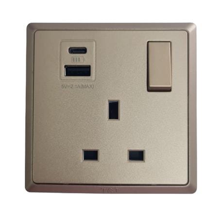 13A 250V 1 GANG SWITCH SOCKET WITH USB A+C DARK CHAMPAGNE HC8643SUSBC-PS7 T&J