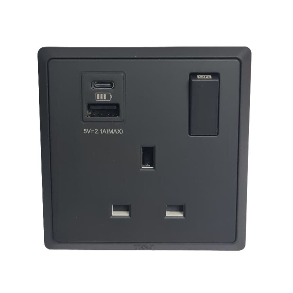 13A 250V 1 GANG SWITCH SOCKET WITH USB A+C MATT BLACK HC8643SUSBC-SBL T&J