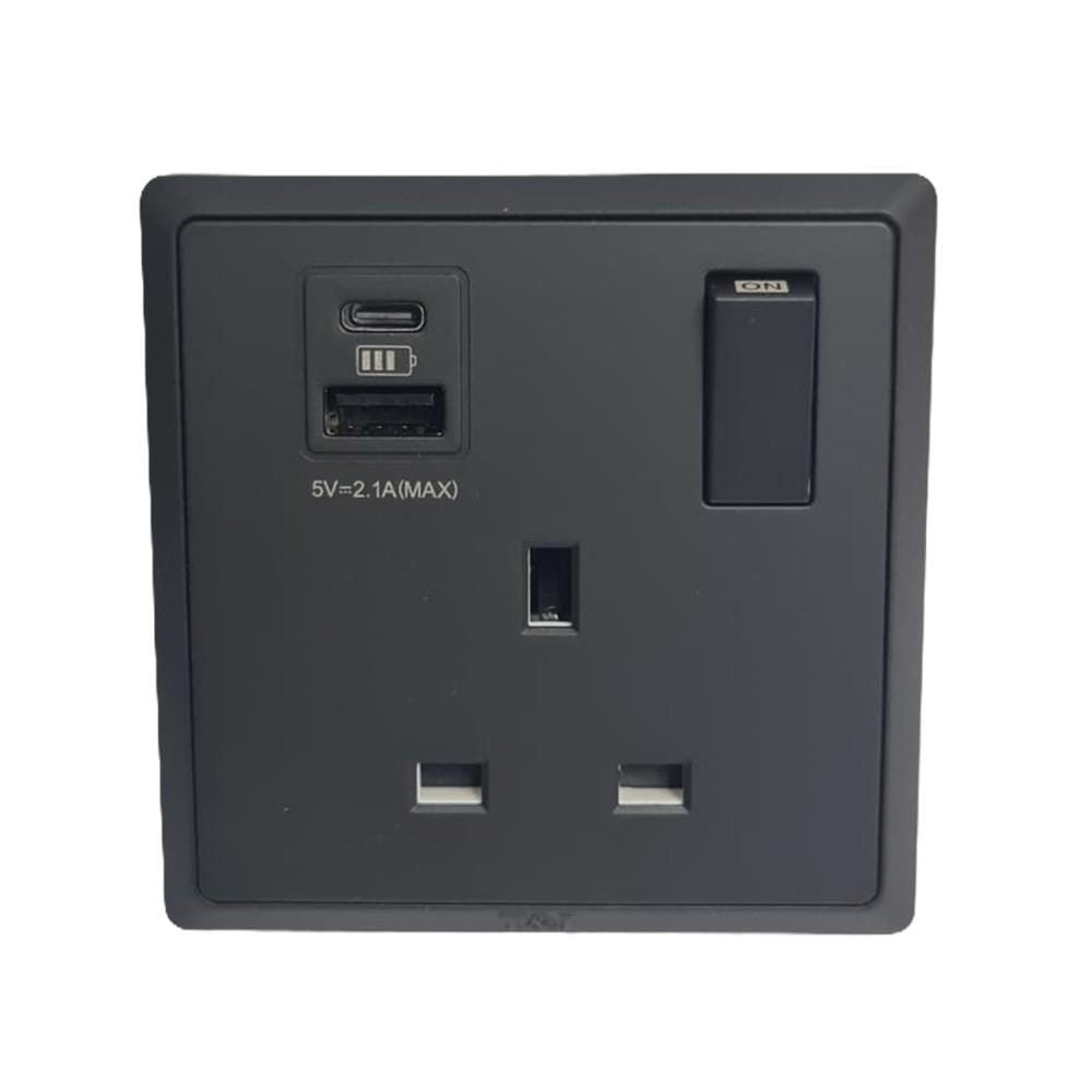 13A 250V 1 GANG SWITCH SOCKET WITH USB A+C MATT BLACK HC8643SUSBC-SBL T&J