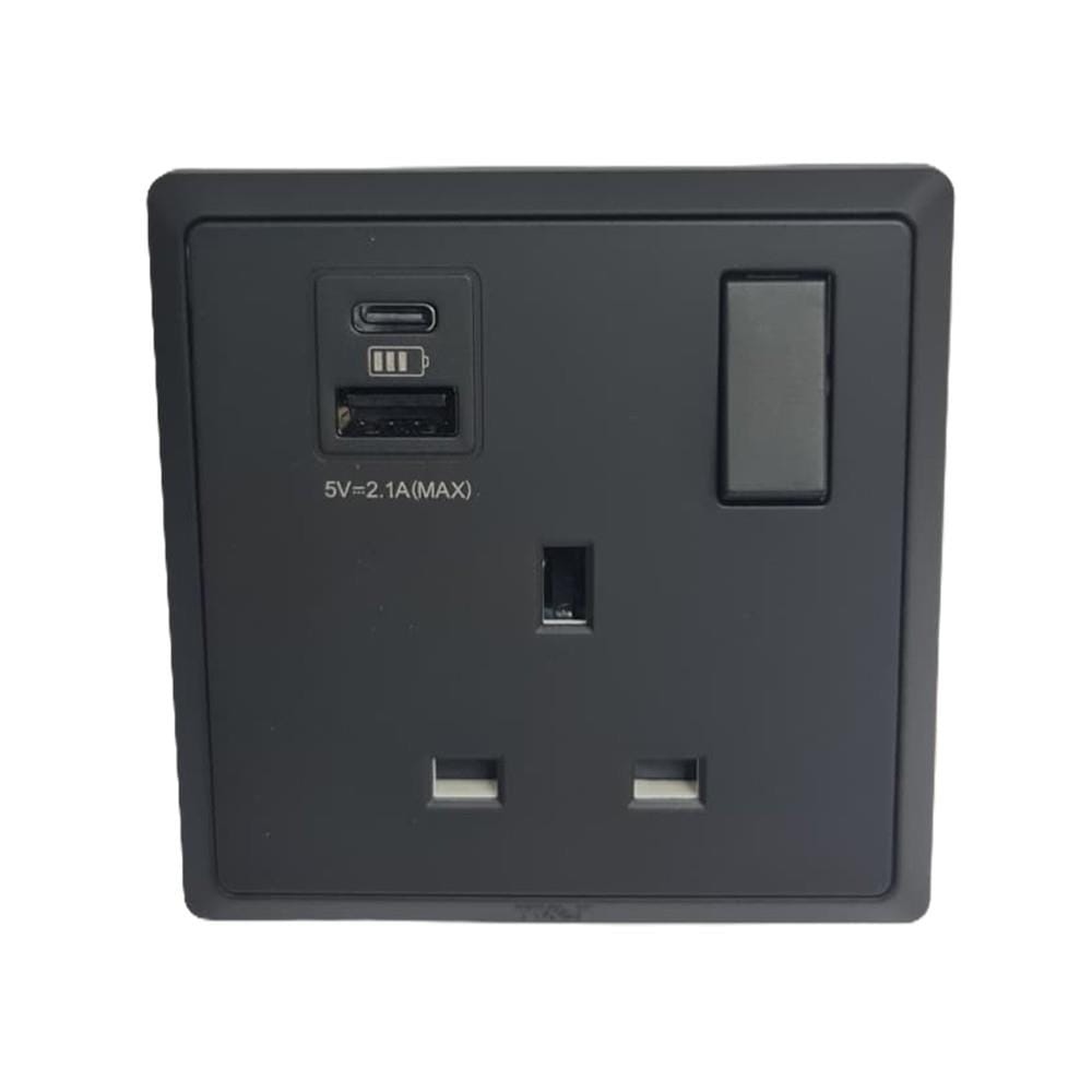 13A 250V 1 GANG SWITCH SOCKET WITH USB A+C MATT BLACK HC8643SUSBC-SBL T&J