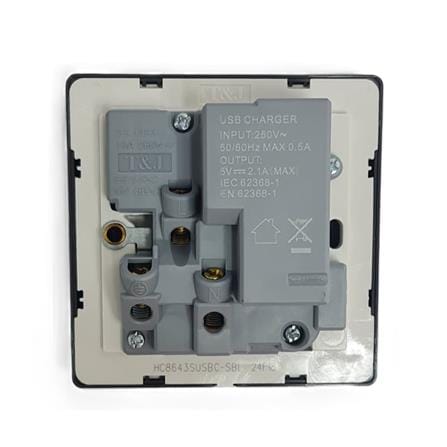 13A 250V 1 GANG SWITCH SOCKET WITH USB A+C MATT BLACK HC8643SUSBC-SBL T&J