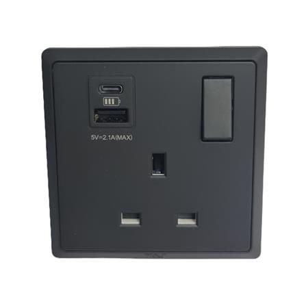 13A 250V 1 GANG SWITCH SOCKET WITH USB A+C MATT BLACK HC8643SUSBC-SBL T&J
