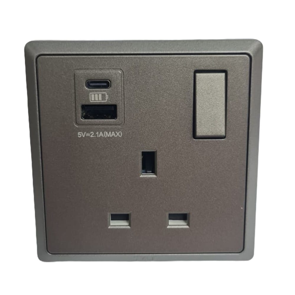 13A 250V 1 GANG SWITCH SOCKET WITH USB A+C CHAMPAGNE GREY HC8643SUSBC-ST5 T&J