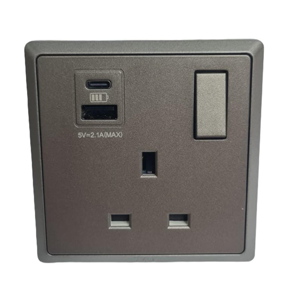 13A 250V 1 GANG SWITCH SOCKET WITH USB A+C CHAMPAGNE GREY HC8643SUSBC-ST5 T&J