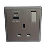 13A 250V 1 GANG SWITCH SOCKET WITH USB A+C CHAMPAGNE GREY HC8643SUSBC-ST5 T&J