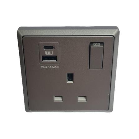 13A 250V 1 GANG SWITCH SOCKET WITH USB A+C CHAMPAGNE GREY HC8643SUSBC-ST5 T&J