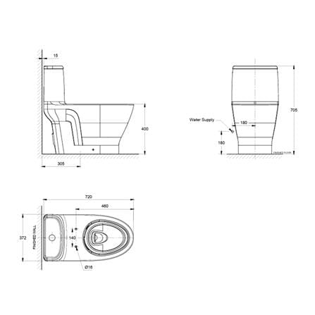 AMERICAN STANDARD LOVEN ONE PIECE TOILET 1011001C00 S-TRAP 305MM