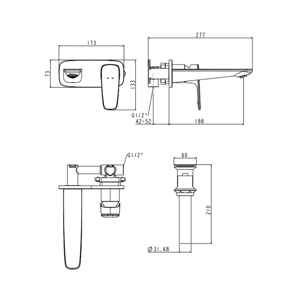 AMERICAN STANDARD SIGNATURE WALL MOUNTED BASIN MIXER FFAS1704-101A00BF0 HARD GRAPHITE