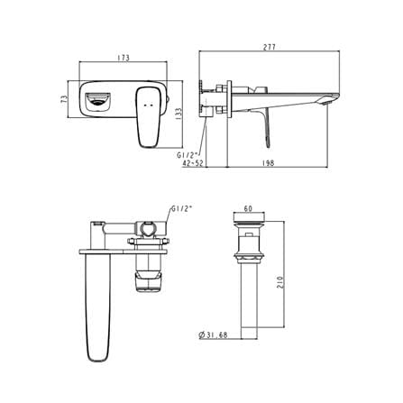 AMERICAN STANDARD SIGNATURE WALL MOUNTED BASIN MIXER FFAS1704-101A00BF0 HARD GRAPHITE