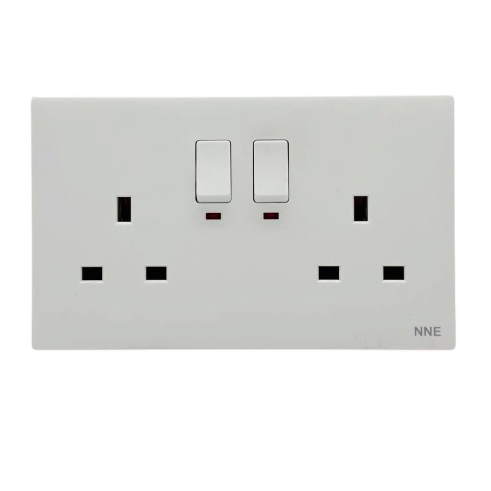 13A 250V 2 GANG SWITCH SOCKET WITH NEON 3213N WHITE NNE