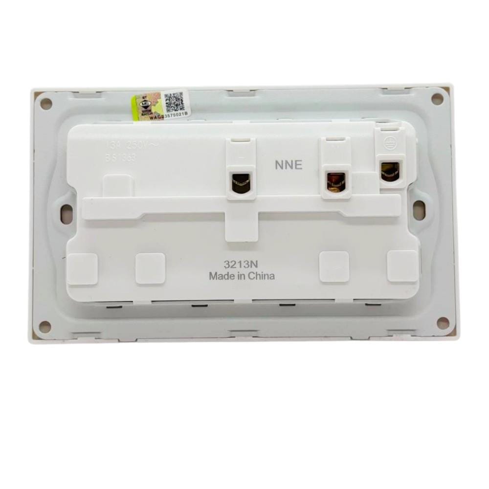 13A 250V 2 GANG SWITCH SOCKET WITH NEON 3213N WHITE NNE