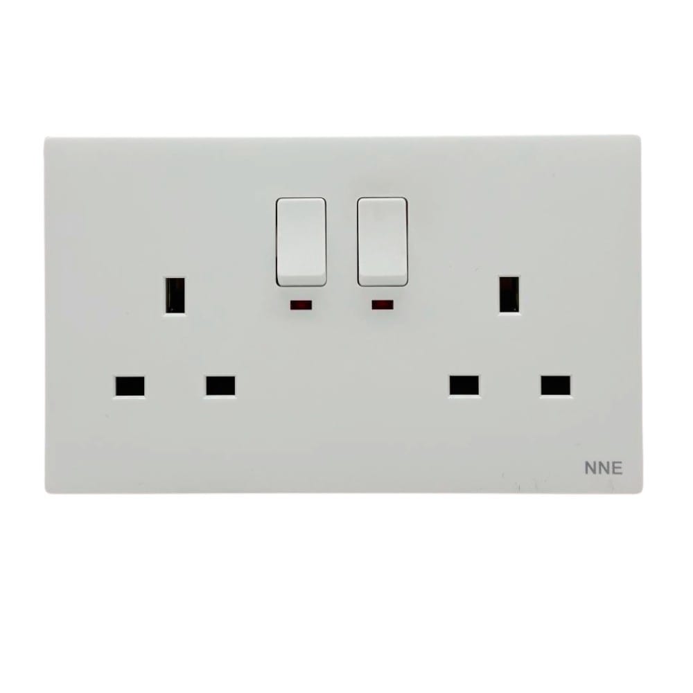 13A 250V 2 GANG SWITCH SOCKET WITH NEON 3213N WHITE NNE