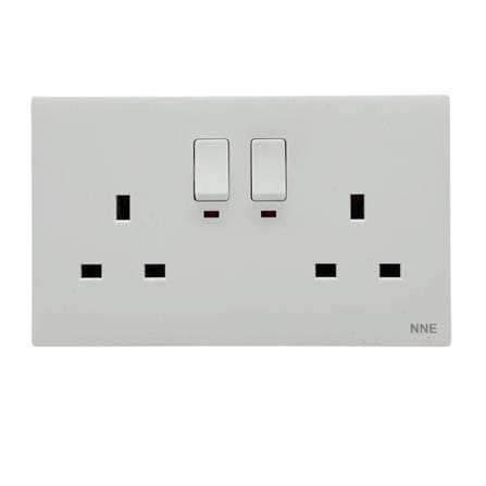 13A 250V 2 GANG SWITCH SOCKET WITH NEON 3213N WHITE NNE