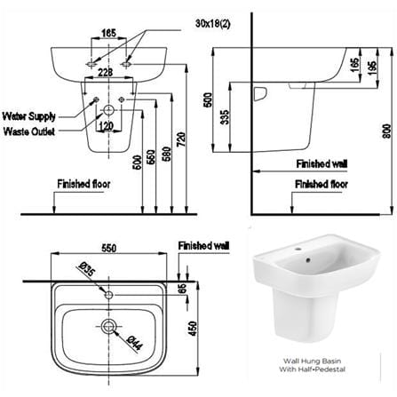AMERICAN STANDARD LOVEN WALL HUNG WASHBASIN WITH PEDESTAL CCAS7062-1000410F0