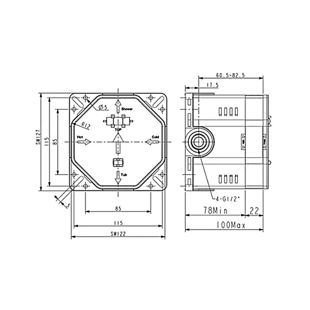 AMERICAN STANDARD ACACIA EVOLUTION CONCEALED BATH & SHOWER MIXER WITH UNIVERSAL INSTALLATION BOX FFAS1321-608AL0BF0 + FFAS0625-000990BF0 HARD GRAPHITE