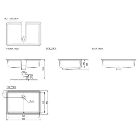 AMERICAN STANDARD FLEXIO THIN TOUCH SQUARE UNDERCOUNTER WASHBASIN CCASF513-1000410M0