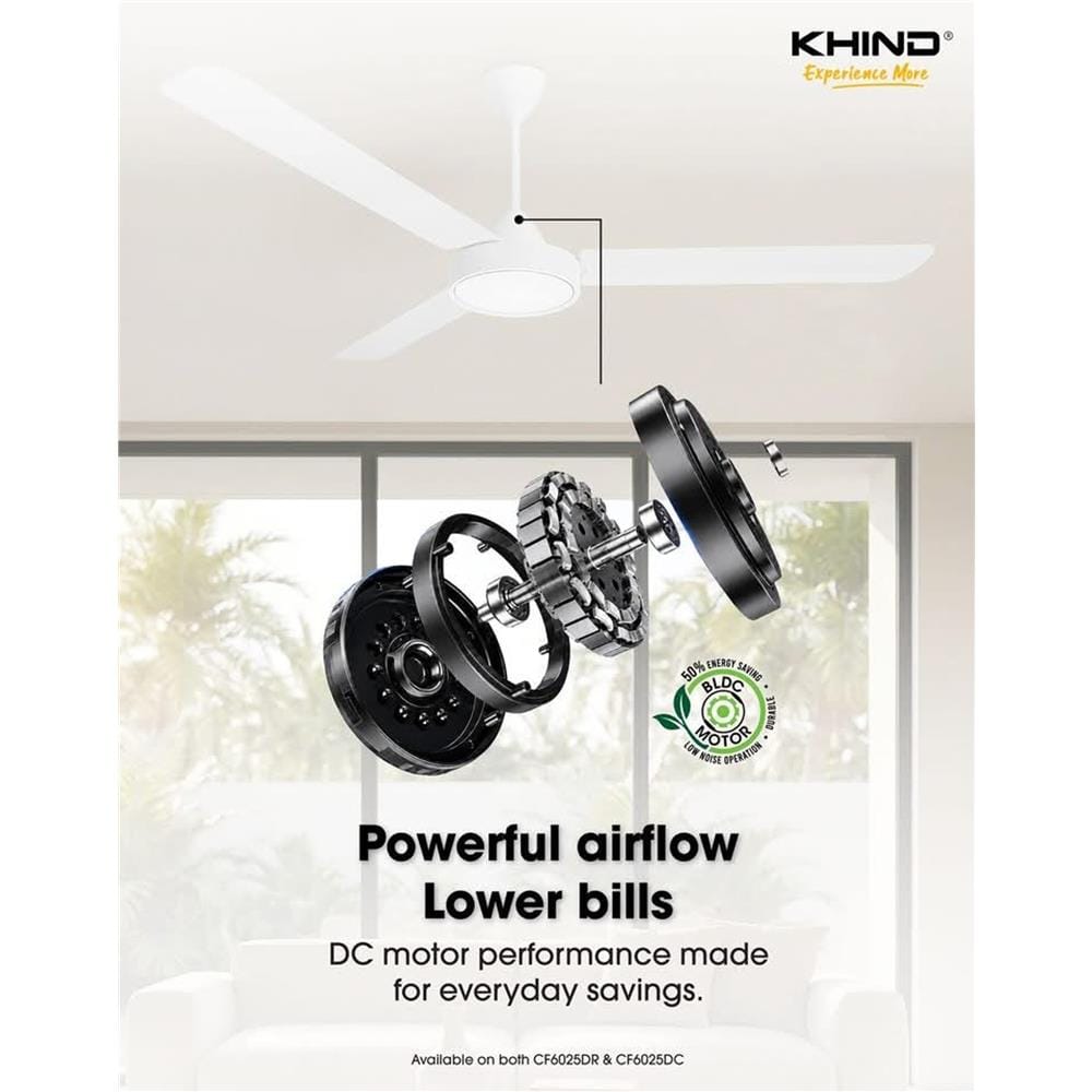 KHIND CEILING FAN CF6025DR METAL BLADE 3-BLADE 60-INCH WHITE