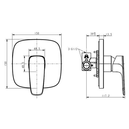 AMERICAN STANDARD SIGNATURE CONCEALED SHOWER MIXER FFAS1722-709A00BF0 HARD GRAPHITE