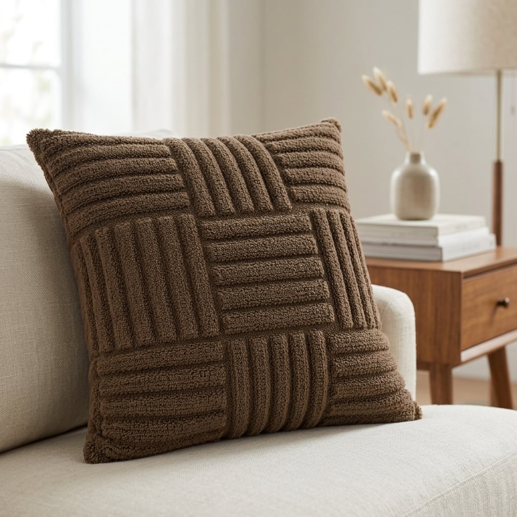 HOME LIVING STYLE CUSHION HARU 18X18INCH BROWN