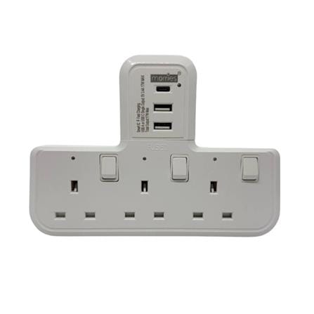 MORRIES 3 WAY T-ADAPTOR WITH 2USB A & 1 TYPE C MS303USBCTSA