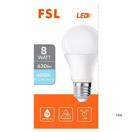 LED BULB GLS 8W E27 4000K COOL WHITE FSL