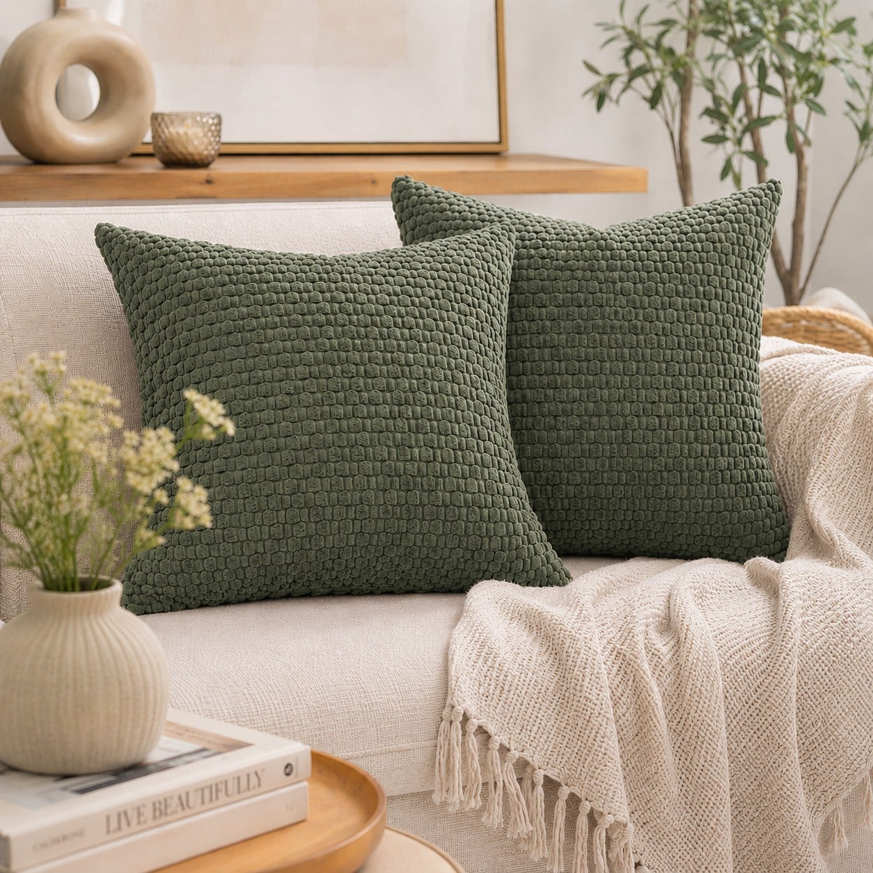 HOME LIVING STYLE CUSHION HANNA 18X18INCH GREEN