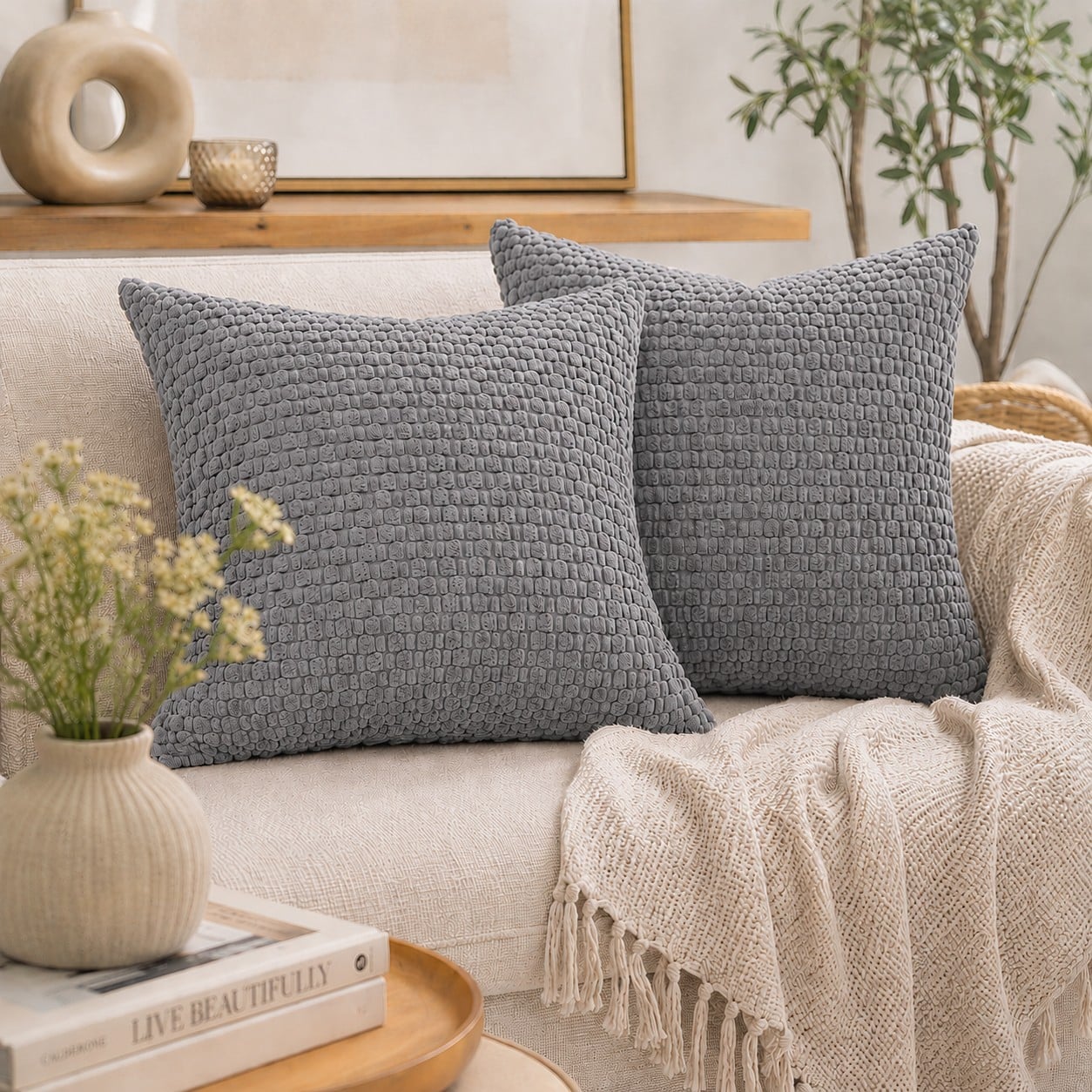 HOME LIVING STYLE CUSHION HANNA 18X18INCH GRAY