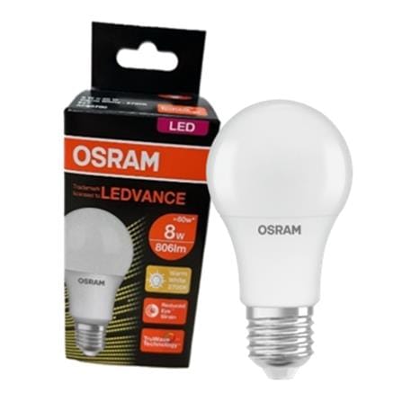 OSRAM LEDVALUE CLASSIC A 8W/827 E27 WARM WHITE