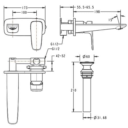 AMERICAN STANDARD SIGNATURE WALL MOUNTED BASIN MIXER WITH POP-UP DRAIN FFAS1704-1015L0BC0