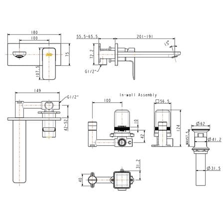 AMERICAN STANDARD ACACIA EVOLUTION WALL MOUNTED BASIN MIXER WITH CONCEALED BODY WITH POP-UP WASTE FFAS1304