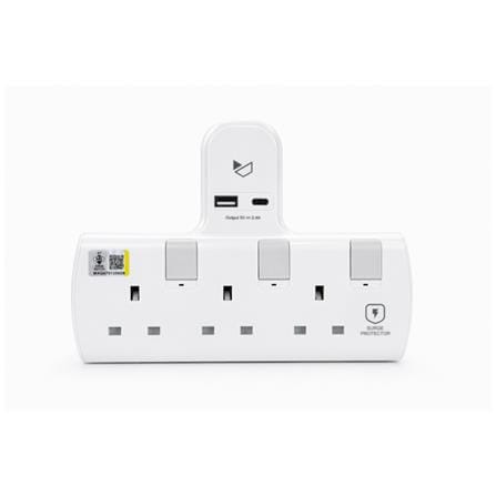 ZEATAR 3 WAY T-ADAPTOR WITH USB2.4A+C SURGE Z803-CU