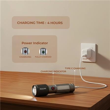 PHILIPS ALUMINIUM ALLOY ZOOM DUAL LED RECHARGEABLE FLASHLIGHT 330LM 325m 2000MAH