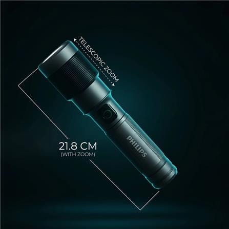 PHILIPS ALUMINIUM ALLOY ZOOM LED RECHARGEABLE FLASHLIGHT 1450LM 690m 2200MAH