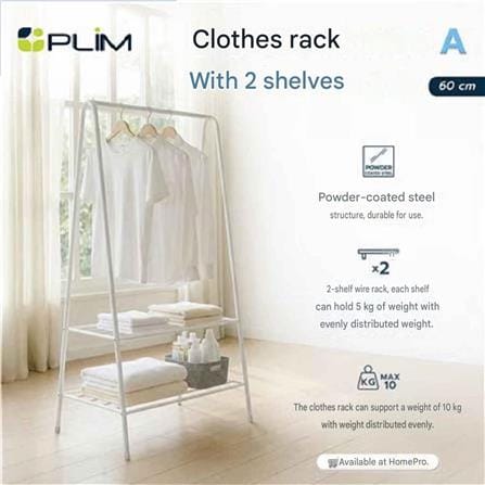 A FLAME CLOTHES RACK WITH 2-TIER SHELF PLIM 60CM WHITE