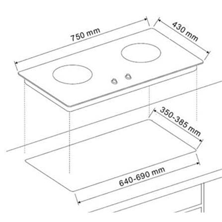 FABER FLEXIBLE CUT OUT GAS HOB FBIH-G752B580TGM BLACK 2 BURNERS 5.8KW 75CM WITH TIMER