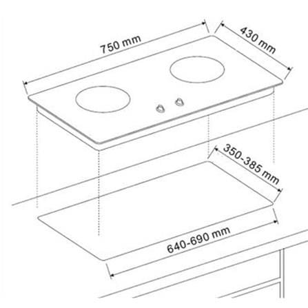FABER FLEXIBLE CUT OUT STAINLESS STEEL GAS HOB INOX FBIH-G752B520SSB BLACK 2 BURNERS 5.2KW 75CM