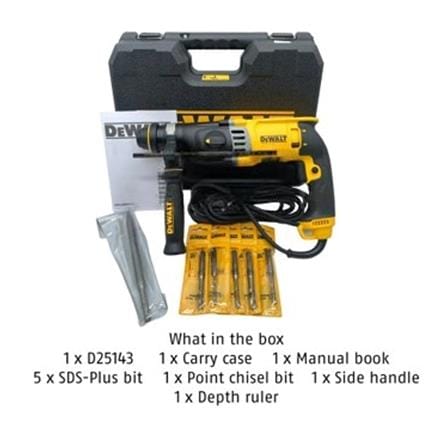DEWALT 28MM 900W ROTARY HAMMER D25143KA-B1 + 6 ACCESSORIES