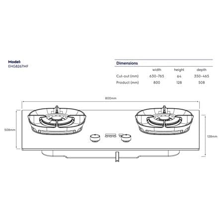 ELECTROLUX 80CM 700 SERIES BUILT-IN GAS HOB EHG8267MF 2BURNERS 5.2KW 80CM