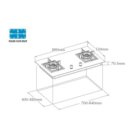 FOTILE FLEXIBLE CUT OUT GAS HOB GEG88201 BLACK 2 BURNERS 5.35KW 88CM SMART SYNC