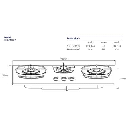 ELECTROLUX 90CM 700 SERIES BUILT-IN GAS HOB EHG9367MF 3BURNERS 5.2KW+2KW 90CM