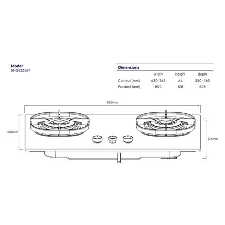 ELECTROLUX 80CM 500 SERIES BUILT-IN GAS HOB EHG8235BF 2BURNERS 5.2KW 80CM