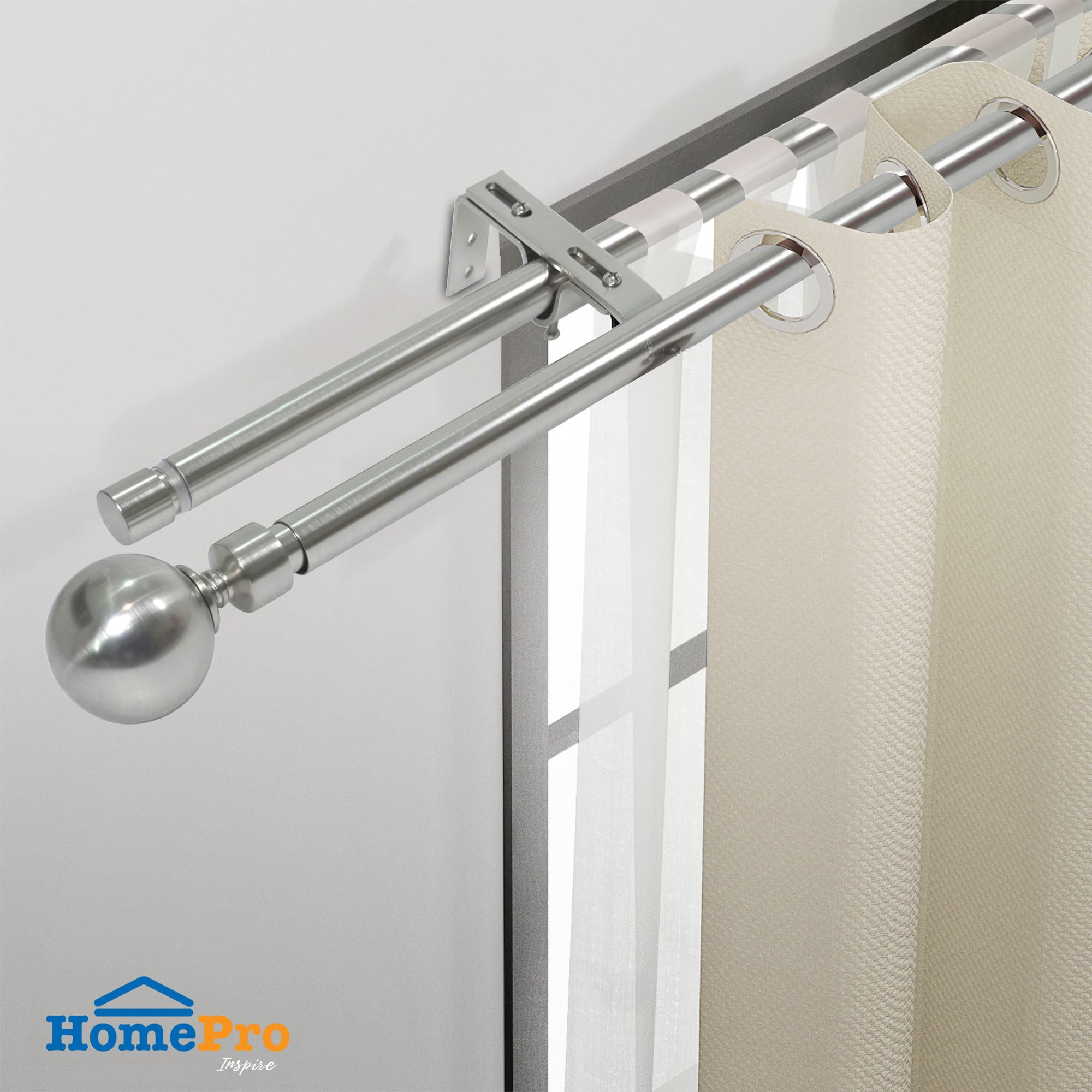 HOME LIVING STYLE DOUBLE CURTAIN ROD 19MM METAL 120-210CM SILVER